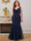 Blue Prom Dress Mermaid V-Neck Polyester Sleeveless Backless Maxi Party Dresses Evening Dress