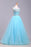 Blue Scoop Sleeveless Tulle Prom with Sequins Floor Length Puffy Evening Dress - Prom Dresses