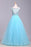 Blue Scoop Sleeveless Tulle Prom with Sequins Floor Length Puffy Evening Dress - Prom Dresses