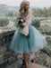 Blue Simple Wedding Dress A Line Designed Neckline Lace Tulle Bridal Gowns