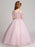 Flower Girl Dresses Blush Pink Off The Shoulder Applique Back Illusion Floor Length Kids Pageant Dresses