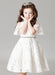 Lace Flower Girl Dress Boho Princess Ivory A-line Illusion Bell Sleeve Knee Length Pageant Dress With Jeweled Sash