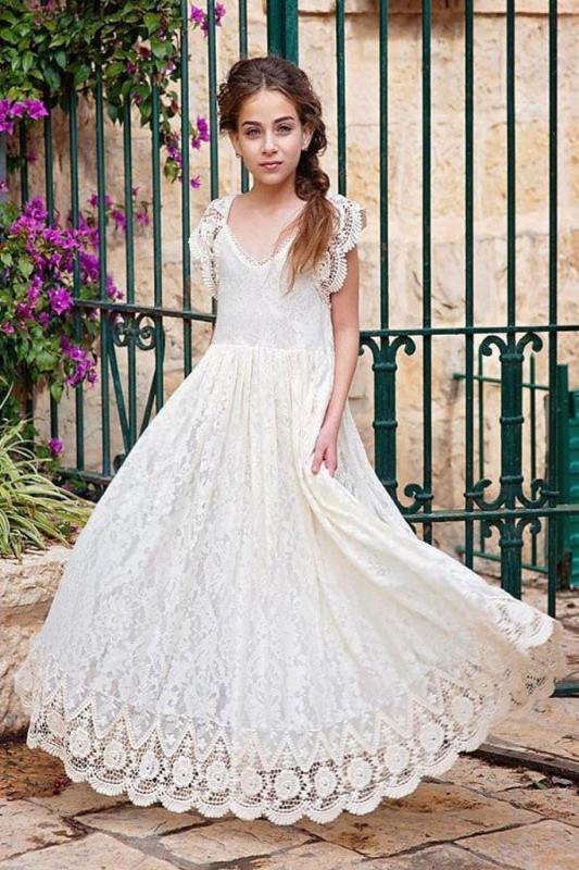 Girls Sleeve White Dress, 2024 Boho Wedding Dress, White Country Dress, Floral Lace Dress, Flower Girl Dresses, First Communion Dress