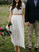 Boho Wedding Dress A Line Jewel Neck Short Sleeve Ankle Length Lace Two Pieces Bridal Gown