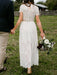 Boho Wedding Dress A Line Jewel Neck Short Sleeve Ankle Length Lace Two Pieces Bridal Gown