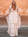 Boho Wedding Dress Suit 2021 V Neck Floor Length Lace Multilayer Bridal Gown Dress And Outfit