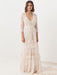 Boho Wedding Dress Suit 2021 V Neck Floor Length Lace Multilayer Bridal Gown Dress And Outfit
