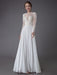 Boho Wedding Dresses Chiffon Jewel Long Sleeve Pleated A Line Beach Bridal Gowns