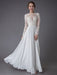 Boho Wedding Dresses Chiffon Jewel Long Sleeve Pleated A Line Beach Bridal Gowns