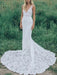Boho Wedding Dresses Mermaid V Neck Sleeveless Lace Beach Bridal Dress With Train