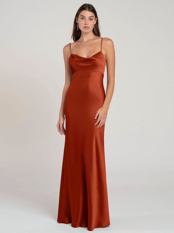 Brick Red Evening Dress Sleeveless Sheath Sweetheart Neck Satin Fabric Floor-Length Pleated Formal Party Dresses(APP ExclusivePrice  $114.99)