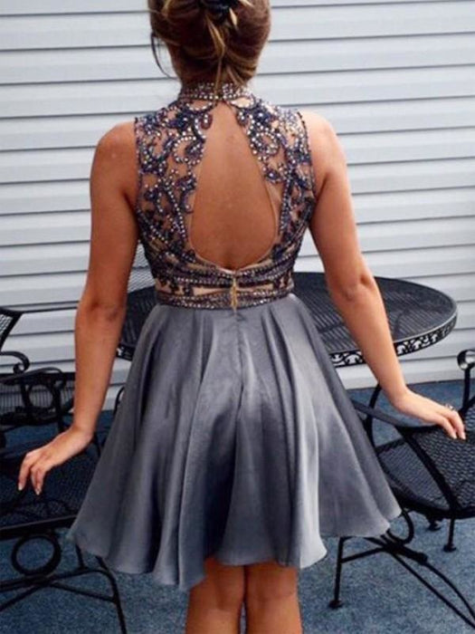 Bridelily A-Line Chiffon High Neck Sleeveless Short/Mini With Beading Dresses - Prom Dresses