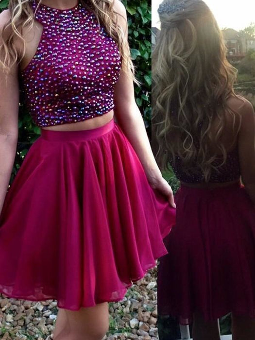 Bridelily A-Line Chiffon Scoop Sleeveless Short/Mini Prom Dresses - Prom Dresses