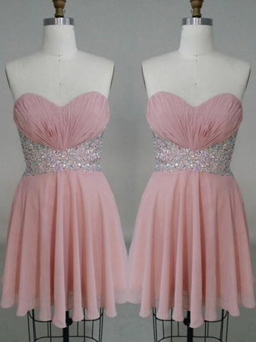 Bridelily A-Line Chiffon Sweetheart Sleeveless Short/Mini With Beading Prom Dresses - Prom Dresses