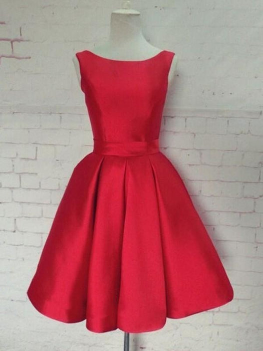 Bridelily A-Line Satin Scoop Sleeveless Short/Mini With Sash/Ribbon/Belt Dresses - Prom Dresses