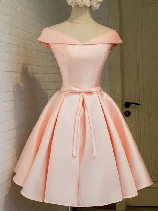 Bridelily A-Line Satin V-neck Sleeveless Short/Mini With Sash/Ribbon/Belt Dresses - Prom Dresses