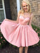 Bridelily A-Line With Ruffles Bateau Satin Sleeveless Knee-Length Dresses - Prom Dresses
