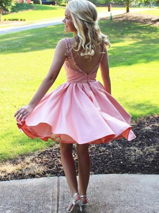 Bridelily A-Line With Ruffles Bateau Satin Sleeveless Knee-Length Dresses - Prom Dresses