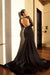 Bridelily Black Long Sleeve Prom Dress | 2019 Gold Appliques Mermaid Evening Dress - Prom Dresses