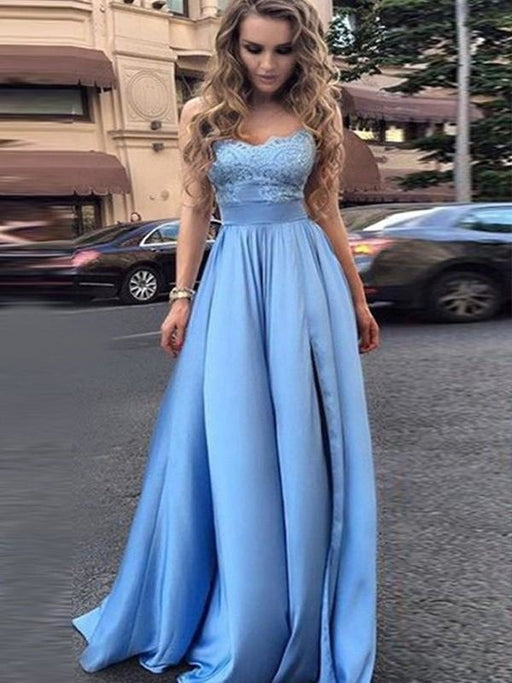 Bridelily Empire Sleeveless Sweetheart Floor-Length Lace Satin Dresses - Prom Dresses