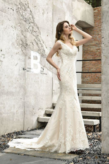 Glamorous Mermaid White Boho Beach Wedding Dress - Bridelily