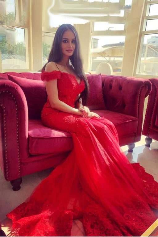 Glitter Long Red Mermaid Prom Dresses 2021 - Bridelily
