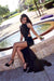 Bridelily High Neck Mermaid Black Cutaway-Sides Backless Side-Slit Sexy Prom Dresses - Prom Dresses