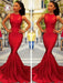 Bridelily Mermaid Sleeveless Jewel Court Train Satin Dresses - Prom Dresses