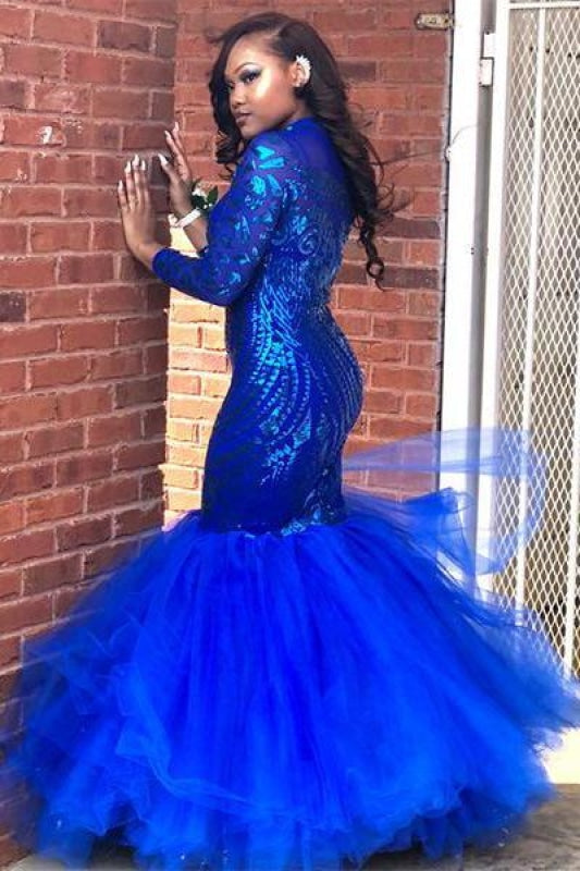 Royal-Blue Mermaid Cute Long Prom Dresses Cheap - Bridelily