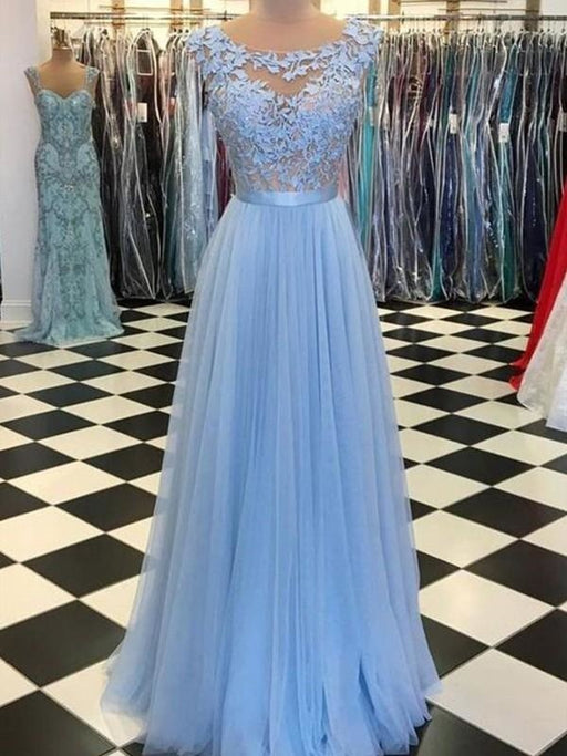 Bridelily Scoop Sleeveless Floor-Length With Applique Tulle Dresses - Prom Dresses