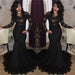Bridelily Sexy Black Lace Tulle Prom Dresses | Mermaid Long Sleeve Cheap Evening Gown 2019 FB0277 - Prom Dresses
