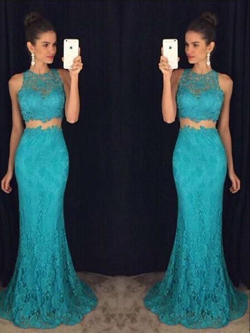 Bridelily Sheath Lace Scoop Sleeveless Floor-Length With Lace Dresses - Prom Dresses