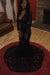 Bridelily Shiny Black Sequins Long-Sleeves Deep-V-Neck Sexy Prom Dresses - Prom Dresses