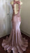 Bridelily Shiny Pink Mermaid Prom Dresses | Appliques Open Back Evening Gowns - Prom Dresses