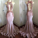 Bridelily Shiny Pink Mermaid Prom Dresses | Appliques Open Back Evening Gowns - Prom Dresses