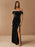 Burgundy Evening Dress A-Line Bateau Neck Short Sleeves Zipper Front Velour Split Floor-Length Formal Party Dresses