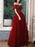 Burgundy Evening Dress A-Line Bateau Neck Sleeveless Floor-Length Lace-up Formal Dinner Dresses