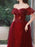 Burgundy Evening Dress A-Line Bateau Neck Sleeveless Floor-Length Lace-up Formal Dinner Dresses