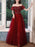 Burgundy Evening Dress A-Line Bateau Neck Sleeveless Floor-Length Lace-up Formal Dinner Dresses