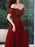 Burgundy Evening Dress A-Line Bateau Neck Sleeveless Floor-Length Lace-up Formal Dinner Dresses