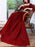 Burgundy Evening Dress A-Line High Collar Long Sleeves Korean Velvet Sequined Floor-Length Applique Social Pageant Dresses