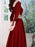 Burgundy Evening Dress A-Line High Collar Long Sleeves Korean Velvet Sequined Floor-Length Applique Social Pageant Dresses