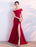 Burgundy Evening Dresses Off The Shoulder Formal Dress Sexy High Split Elastic Silk Like Satin Party Dress wedding guest dress