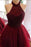 Burgundy Halter Beading Tulle Short Prom/Homecoming Backless Party Dresses - Prom Dresses