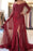 Burgundy Off-the-shoulder 3/4 Sleeves Split Tulle Prom Dress Long Formal Gown - Prom Dresses