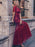 Burgundy Prom Dress Mermaid Jewel Neck Short Sleeves Lace Floor-Length Wedding Guest Dresses