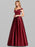 Burgundy Prom Dress Satin Fabric Off-The-Shoulder A-Line Sleeveless Maxi Pageant Dresses