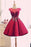 Burgundy Satin Ruched Homecoming A Line Short Prom Dress with Appliques - Prom Dresses