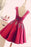 Burgundy Satin Ruched Homecoming A Line Short Prom Dress with Appliques - Prom Dresses