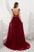 Burgundy V Neck Sleeveless Tulle Long Prom Dress with Beads Crystal - Prom Dresses
